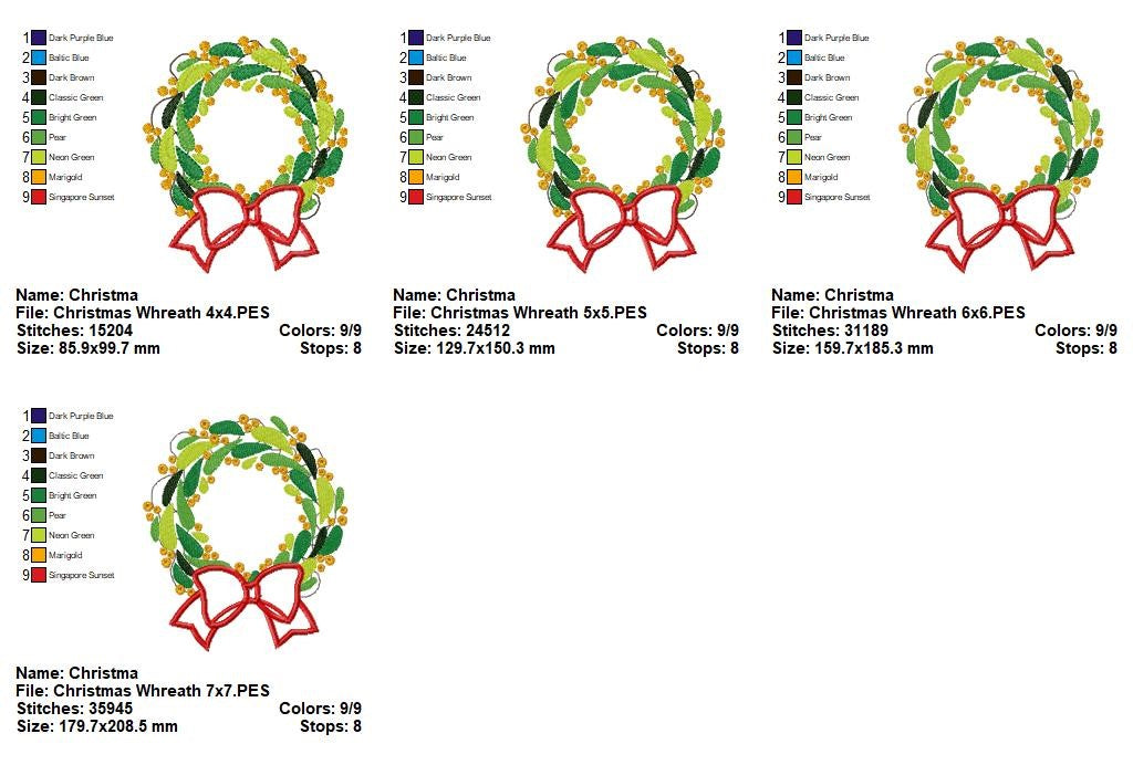 Christmas Mistletoe Wreath - Appliqué - Machine Embroidery Design