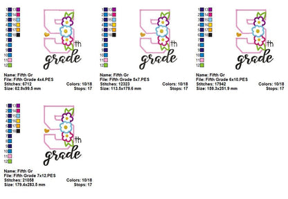 Fifth Grade Flowers - Appliqué - Machine Embroidery Design
