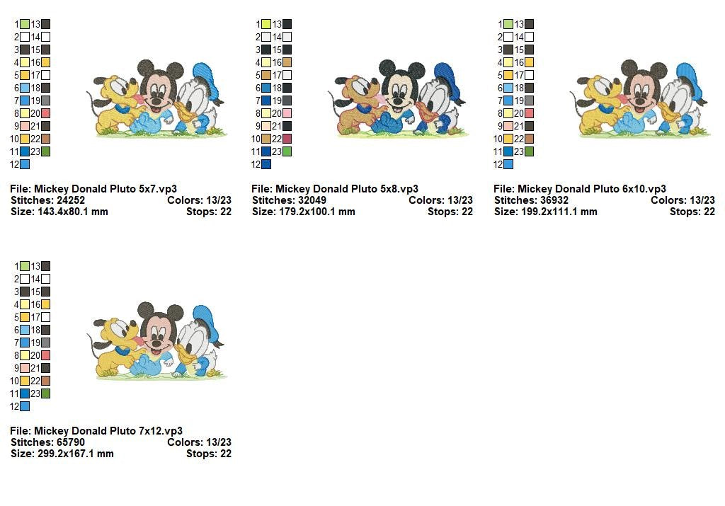 Mickey Donald Pluto - Fill Stitch - Machine Embroidery Design