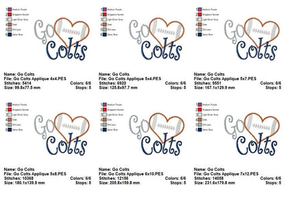 Go Colts - Appliqué – Machine Embroidery Design