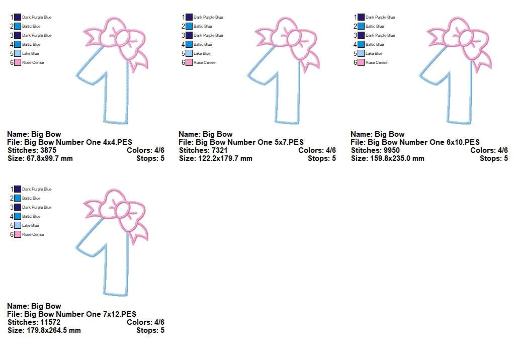 Big Bow Number One - Applique Stitch - Machine Embroidery Design