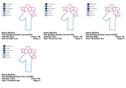 Big Bow Number One - Applique Stitch - Machine Embroidery Design