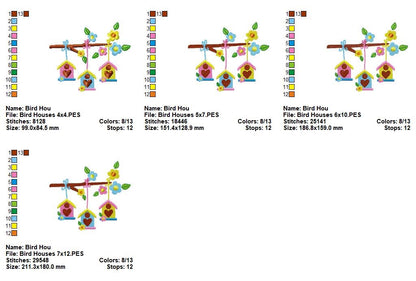 Sweet Hanging Birdhouses – Fill Stitch – Machine Embroidery Design