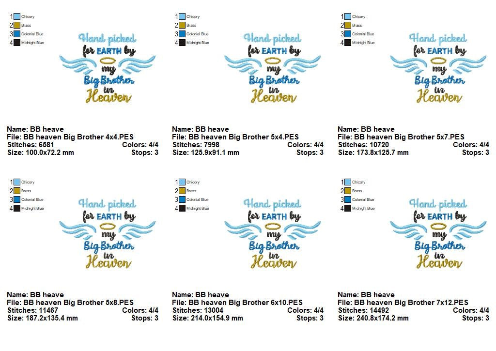 Hand Picked for Earth by My Big Brother in Heaven – Fill Stitch – Machine Embroidery Design