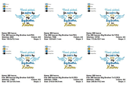 Hand Picked for Earth by My Big Brother in Heaven – Fill Stitch – Machine Embroidery Design