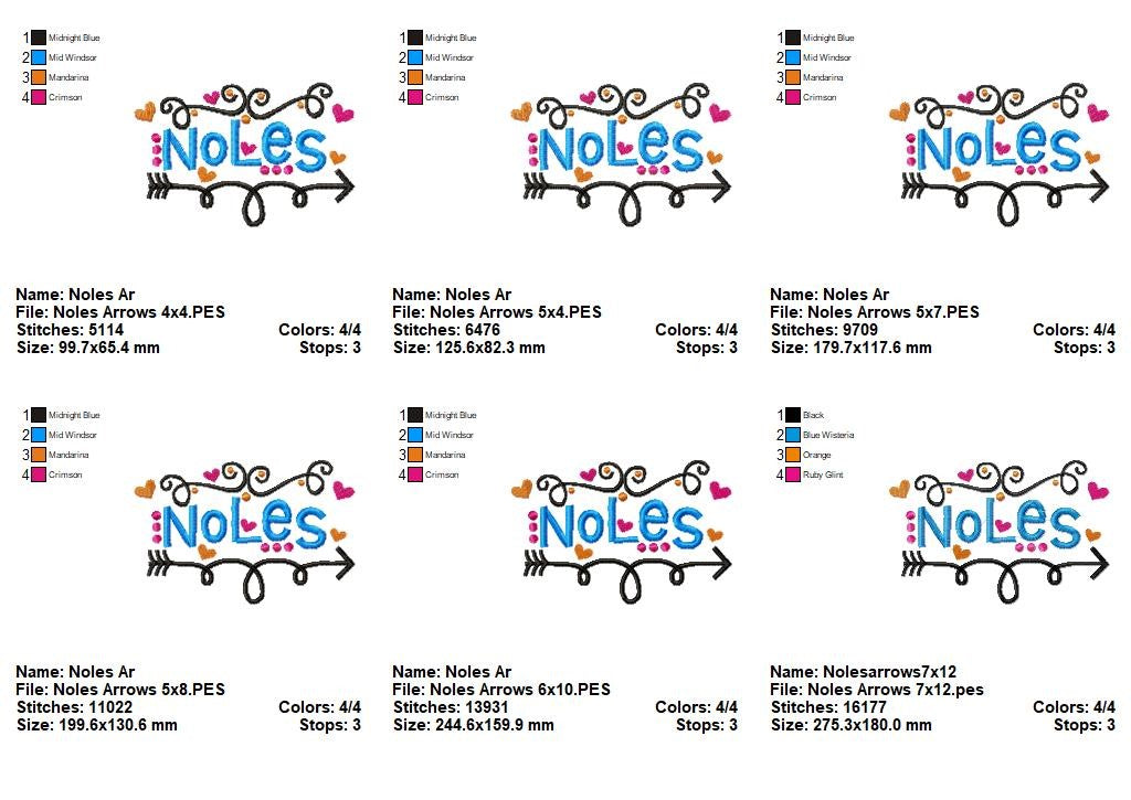 Noles Fun Arrows - Satin Stitch - Machine Embroidery Design
