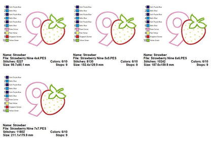 Sweet Strawberry Number 9 - Appliqué - Machine Embroidery Design