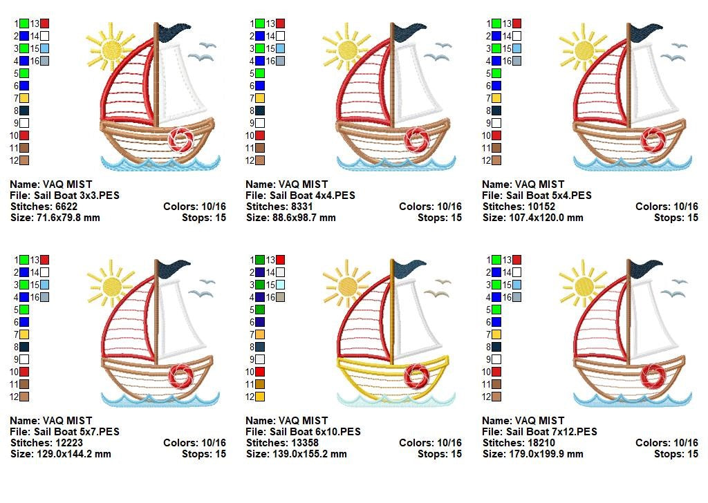 Sunny Sailboat - Applique Stitch - Machine Embroidery Design