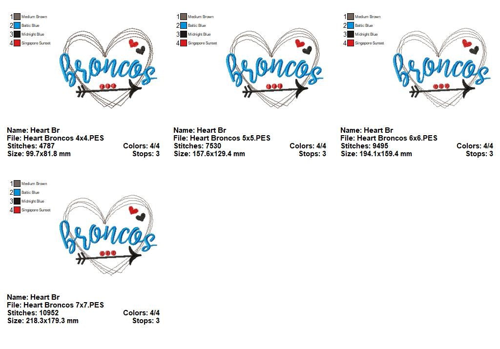 Heart Broncos – Satin Stitch – Machine Embroidery Design