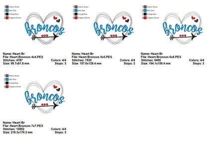 Heart Broncos – Satin Stitch – Machine Embroidery Design
