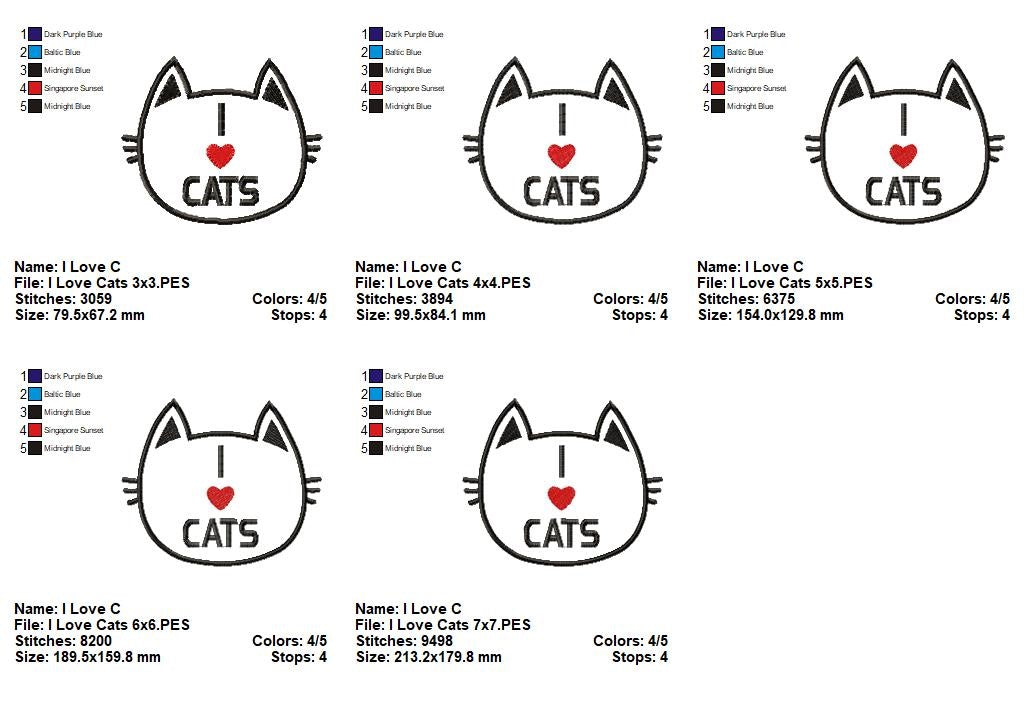 I Love Cats – Appliqué – Machine Embroidery Design