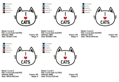 I Love Cats – Appliqué – Machine Embroidery Design