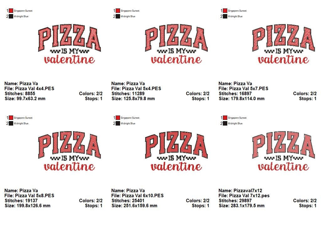 Pizza is my Valentine - Rippled Stitch - Machine Embroidery Design