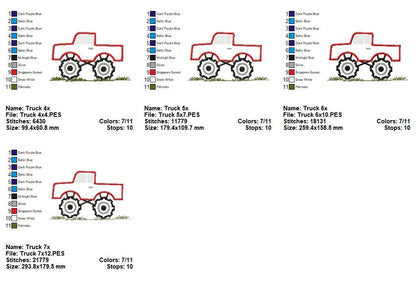 Monster Truck Pickup - Appliqué - Machine Embroidery Design