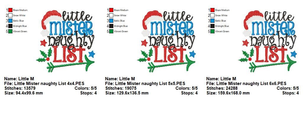 Little Mister Naughty List – Fill Stitch – Machine Embroidery Design