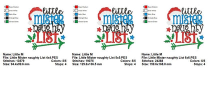 Little Mister Naughty List – Fill Stitch – Machine Embroidery Design