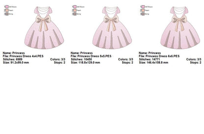 Sweet Princess Dress Bow Design - Sketch Stitch – Machine Embroidery Design
