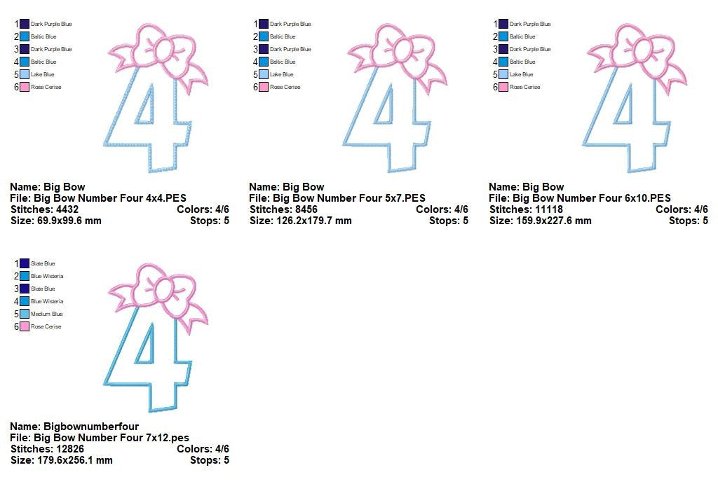 Big Bow Numbers Set 0–9 – Appliqué – Machine Embroidery Design