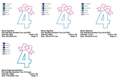 Big Bow Numbers Set 0–9 – Appliqué – Machine Embroidery Design