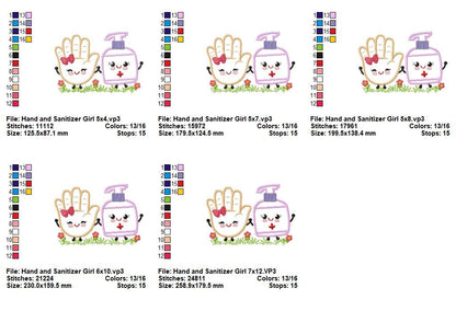 Cute Hand and Sanitizer Girl – Appliqué – Machine Embroidery Design