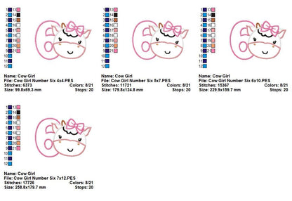 Sweet Cow Number Six - Applique - Machine Embroidery Design