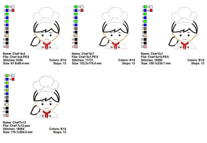 Cute Girl Chef Applique – Appliqué Stitch – Machine Embroidery Design