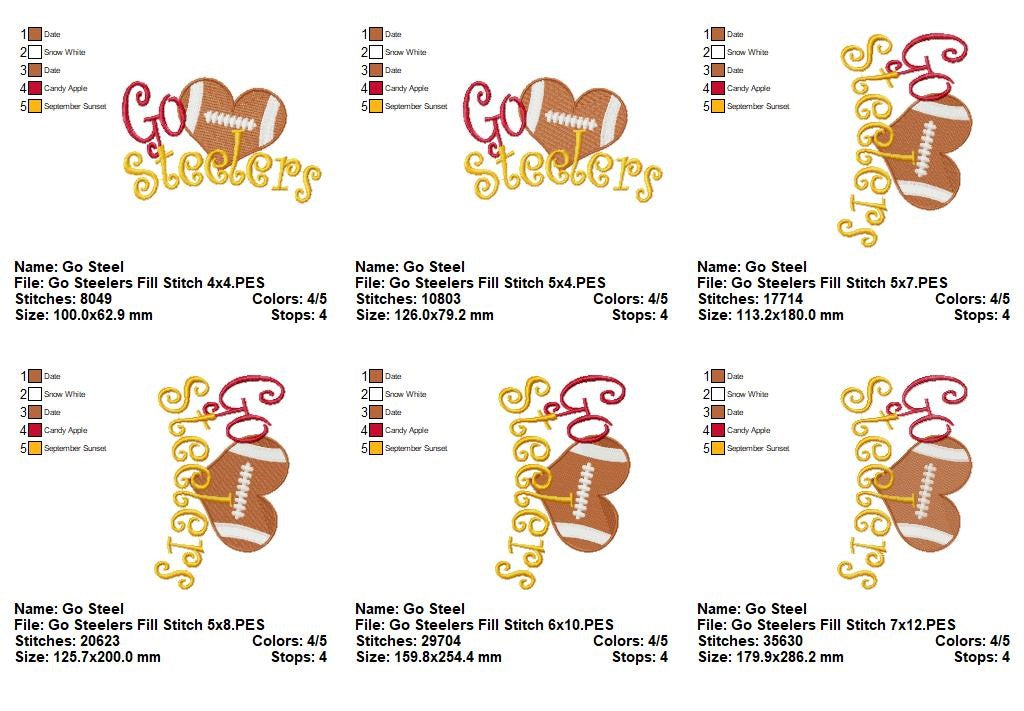 Go Steelers Football Heart – Fill Stitch – Machine Embroidery Design