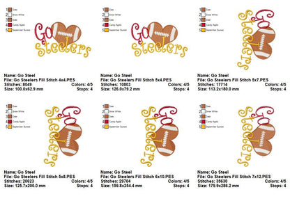 Go Steelers Football Heart – Fill Stitch – Machine Embroidery Design