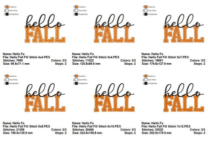 Hello Fall Lettering – Fill Stitch – Machine Embroidery Design