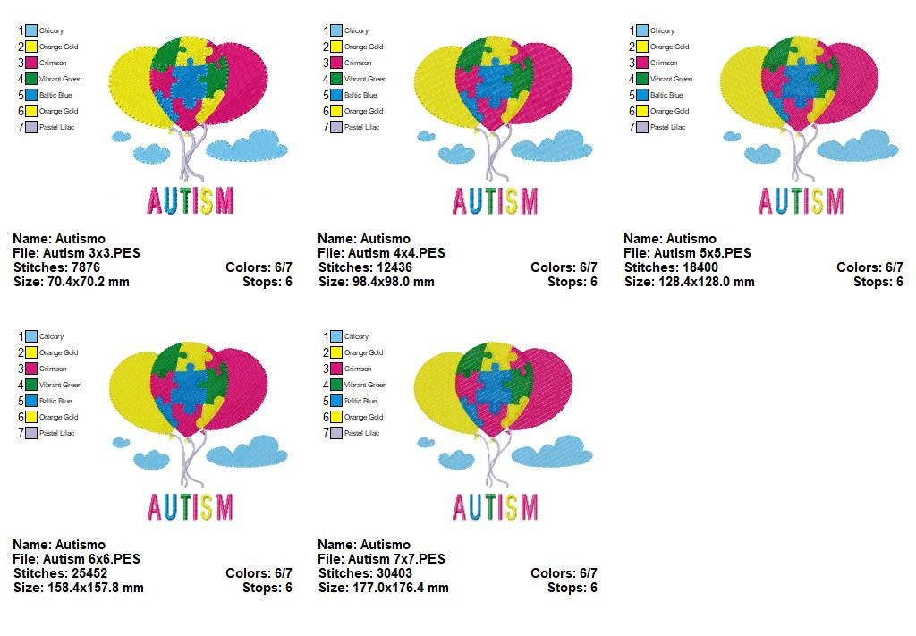 Autism Awareness Balloon – Fill Stitch – Machine Embroidery Design