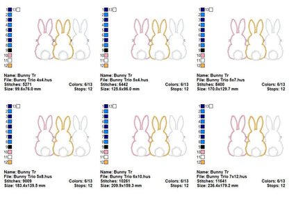 Bunny Trio Appliqué - Zig Zag Stitch – Machine Embroidery Design