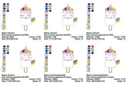 Sweet Unicorn Popsicle - Appliqué - Machine Embroidery Design