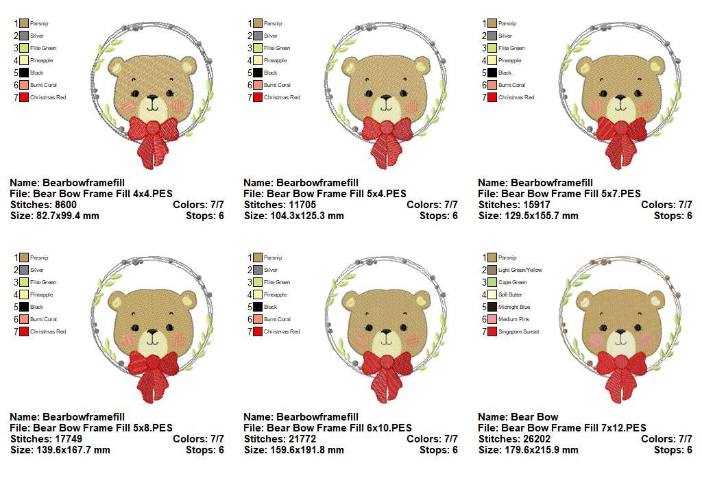 Bear Bow Frame Collection - Fill & Sketch Stitch - Machine Embroidery Design