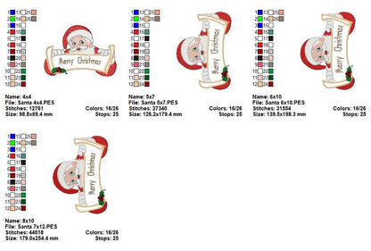 Santa Merry Christmas Banner – Appliqué – Machine Embroidery Design