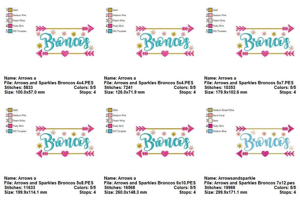 Arrows and Sparkles Broncos – Satin Stitch – Machine Embroidery Design