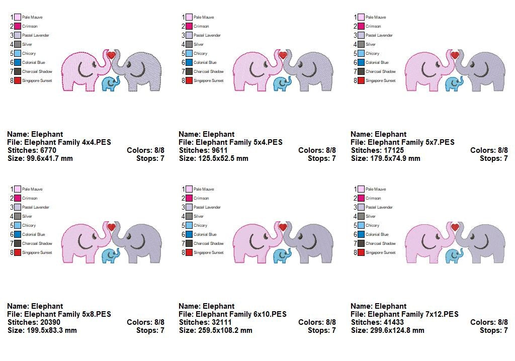 Elephant Family - Fill Stitch – Machine Embroidery Design