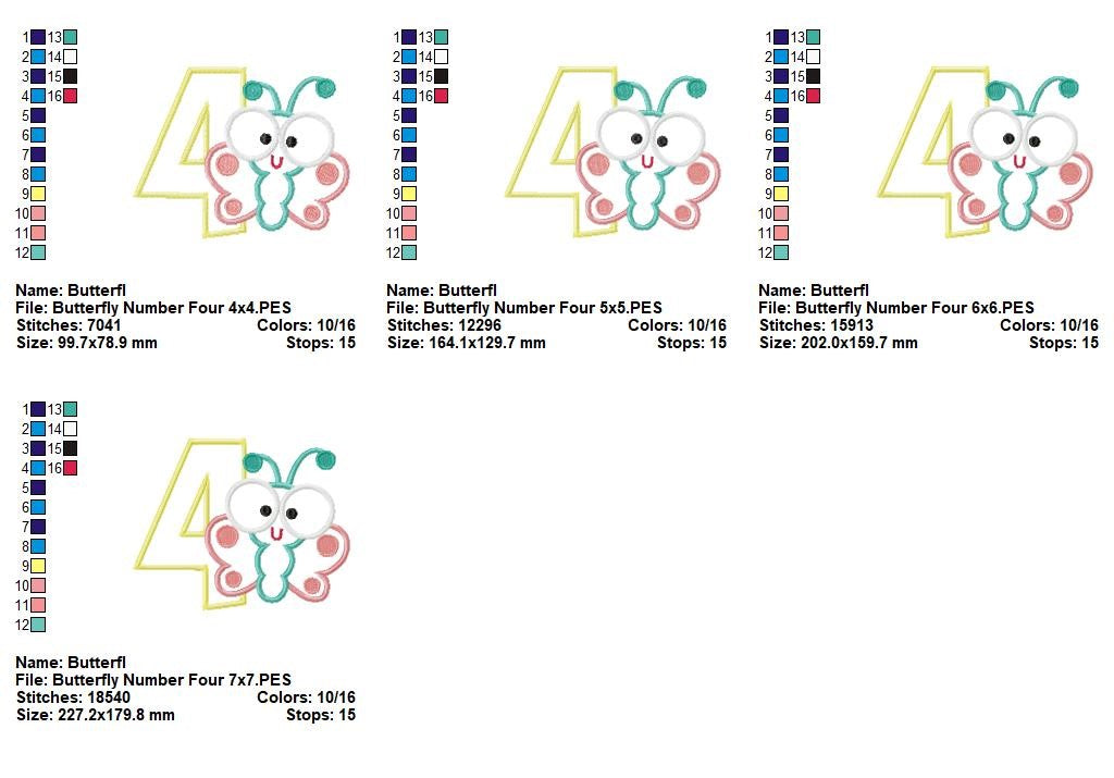 Butterfly Number Four – Applique Stitch – Machine Embroidery Design
