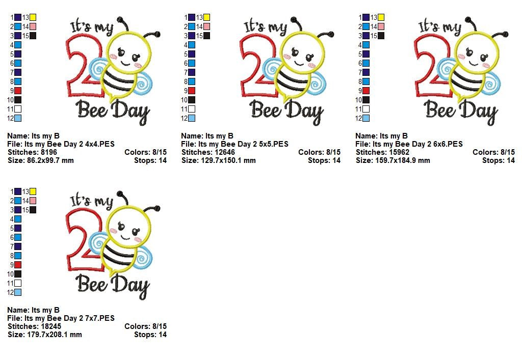 Sweet Birthday Bee Number 2 - Applique – Machine Embroidery Design