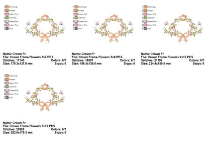 Whimsical Floral Frame with Bow, Butterfly & Crown – Fill Stitch – Machine Embroidery Design
