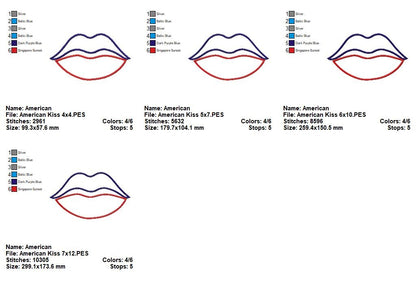 Patriotic American Lips Appliqué - Appliqué – Machine Embroidery Design