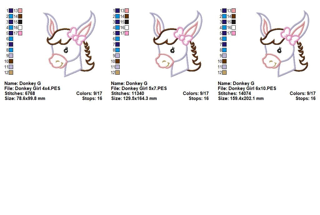 Sweet Donkey Girl - Appliqué - Machine Embroidery Design