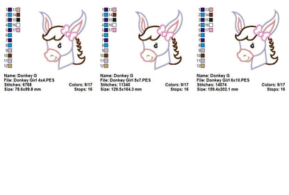 Sweet Donkey Girl - Appliqué - Machine Embroidery Design