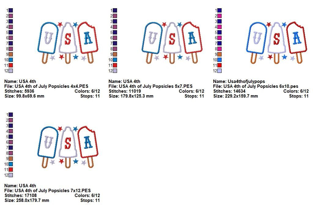 Patriotic Popsicle Trio - Applique - Machine Embroidery Design