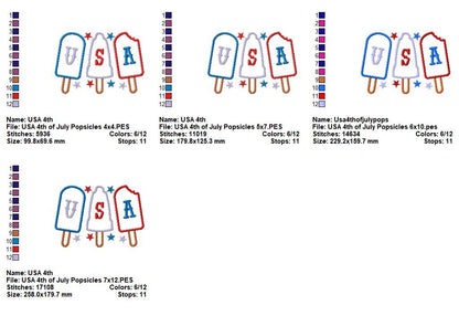 Patriotic Popsicle Trio - Applique - Machine Embroidery Design