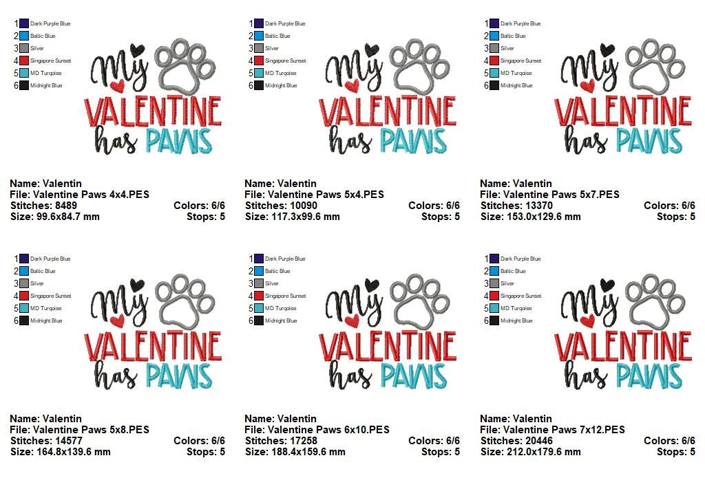 My Valentine Has Paws - Applique - Machine Embroidery Design