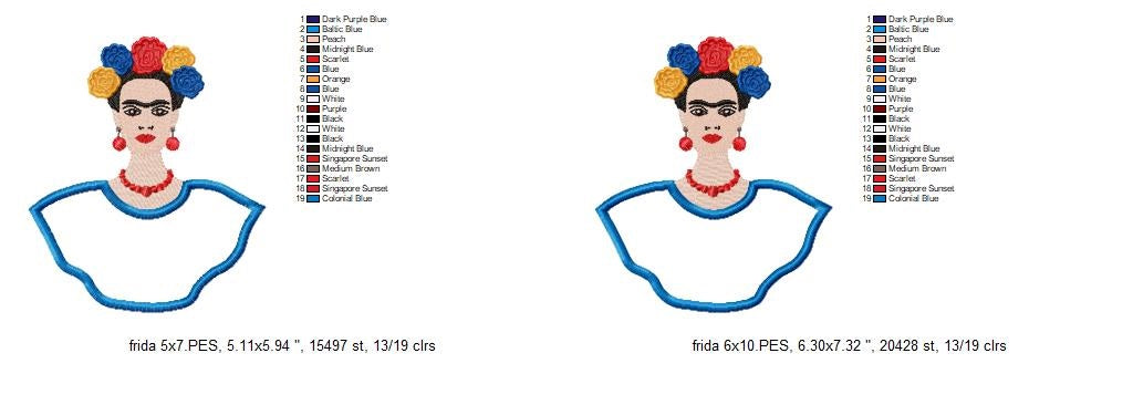 Frida Kahlo Portrait – Appliqué – Machine Embroidery Design