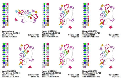 Sweet Unicorn with Stars – Appliqué – Machine Embroidery Design