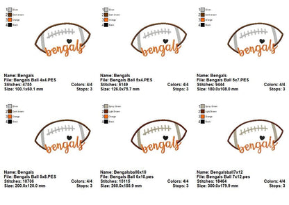 Bengals Football Script Heart – Satin Stitch – Machine Embroidery Design