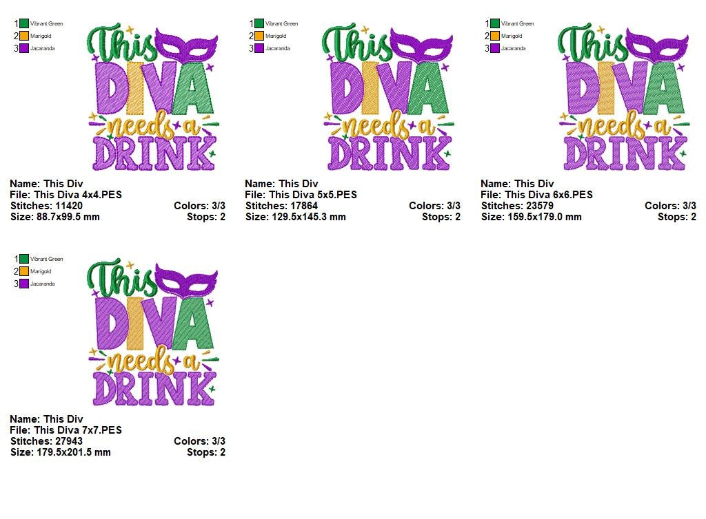 This Diva Needs a Drink - Fill Stitch - Machine Embroidery Design