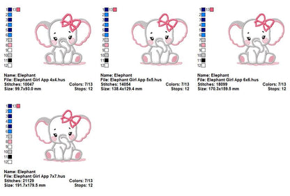 Cute Elephant Girl – Appliqué – Machine Embroidery Design
